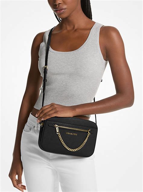 michael kors jet set travel metallic saffiano leather crossbody|Michael Kors leather crossbody bag.